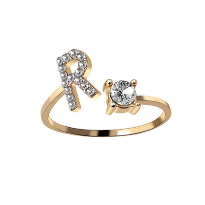 New Design Adjustable 26 Initial Letter Ring For Women