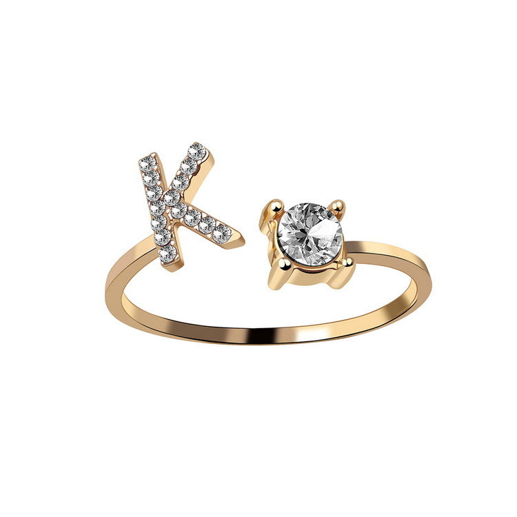 New Design Adjustable 26 Initial Letter Ring For Women