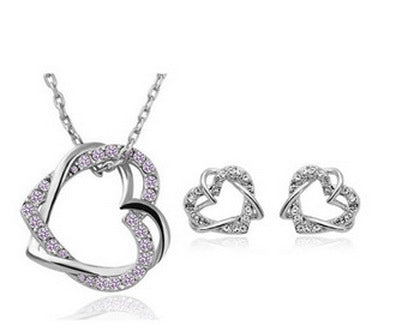 Double Diamond Heart Necklace Earring Set