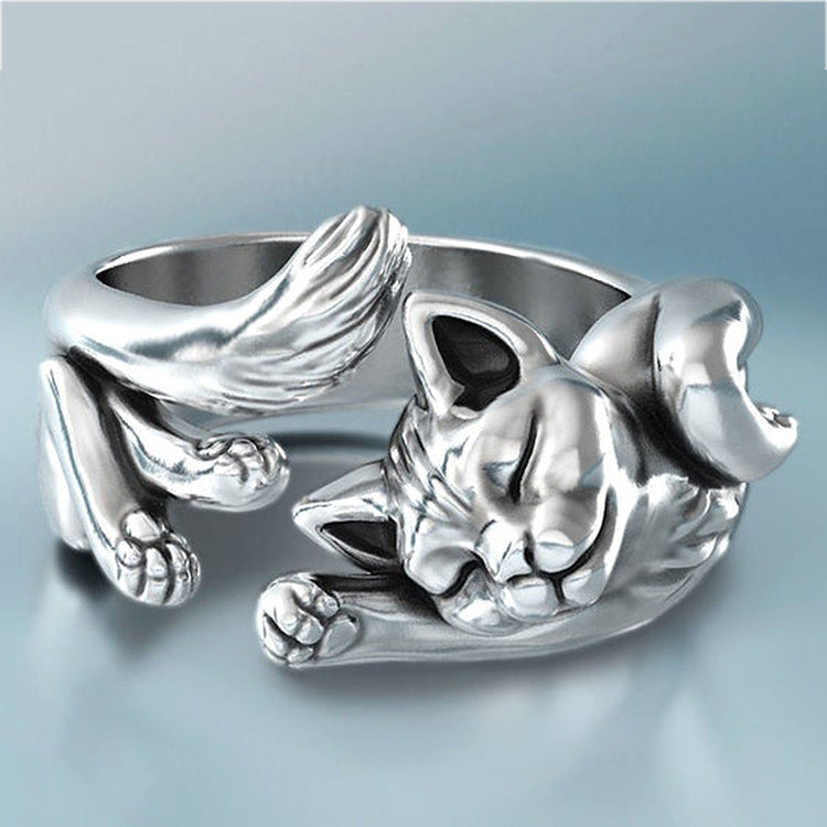 Retro cat totem ring