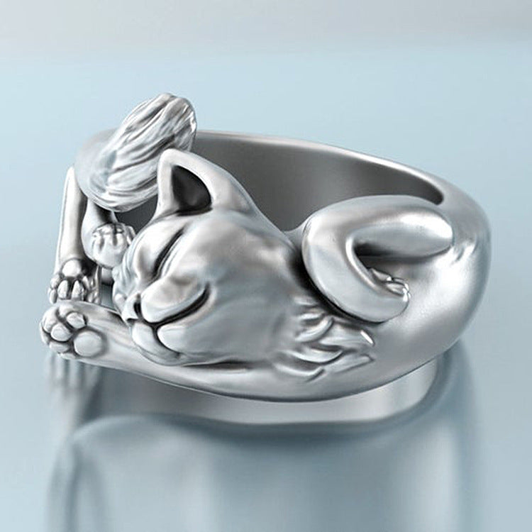 Retro cat totem ring