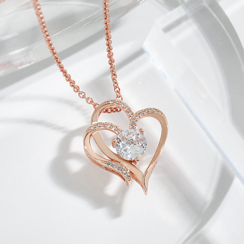 Zircon Double Love Necklace For Women