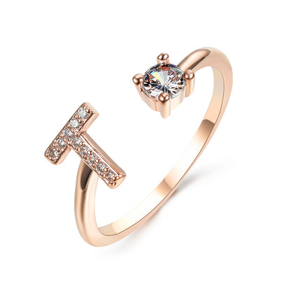 New Design Adjustable 26 Initial Letter Ring For Women