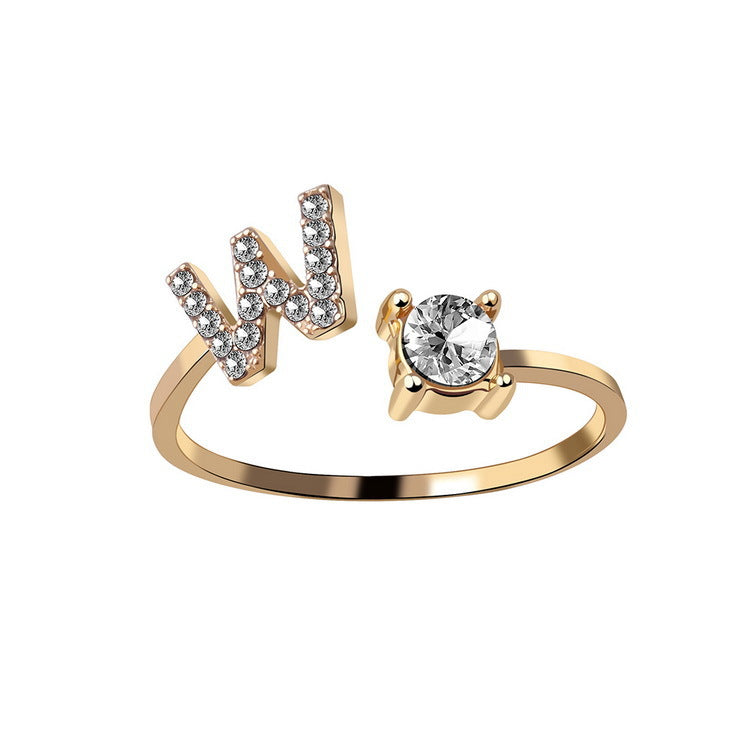 New Design Adjustable 26 Initial Letter Ring For Women