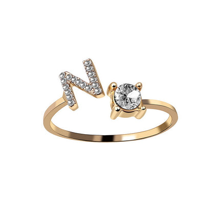 New Design Adjustable 26 Initial Letter Ring For Women