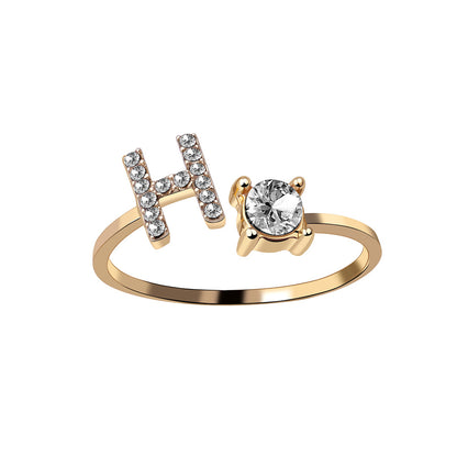 New Design Adjustable 26 Initial Letter Ring For Women